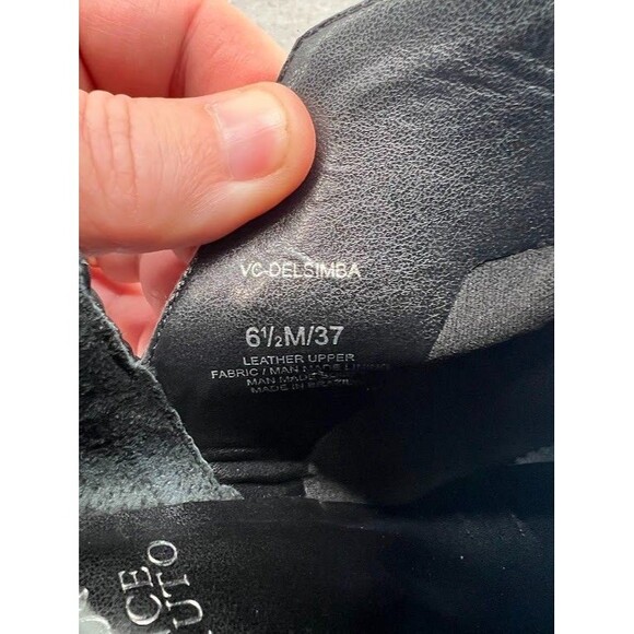 Vince Camuto Delsimba Black Pointed Toe Bootie Size 6.5 Wooden Heel - Picture 6 of 6